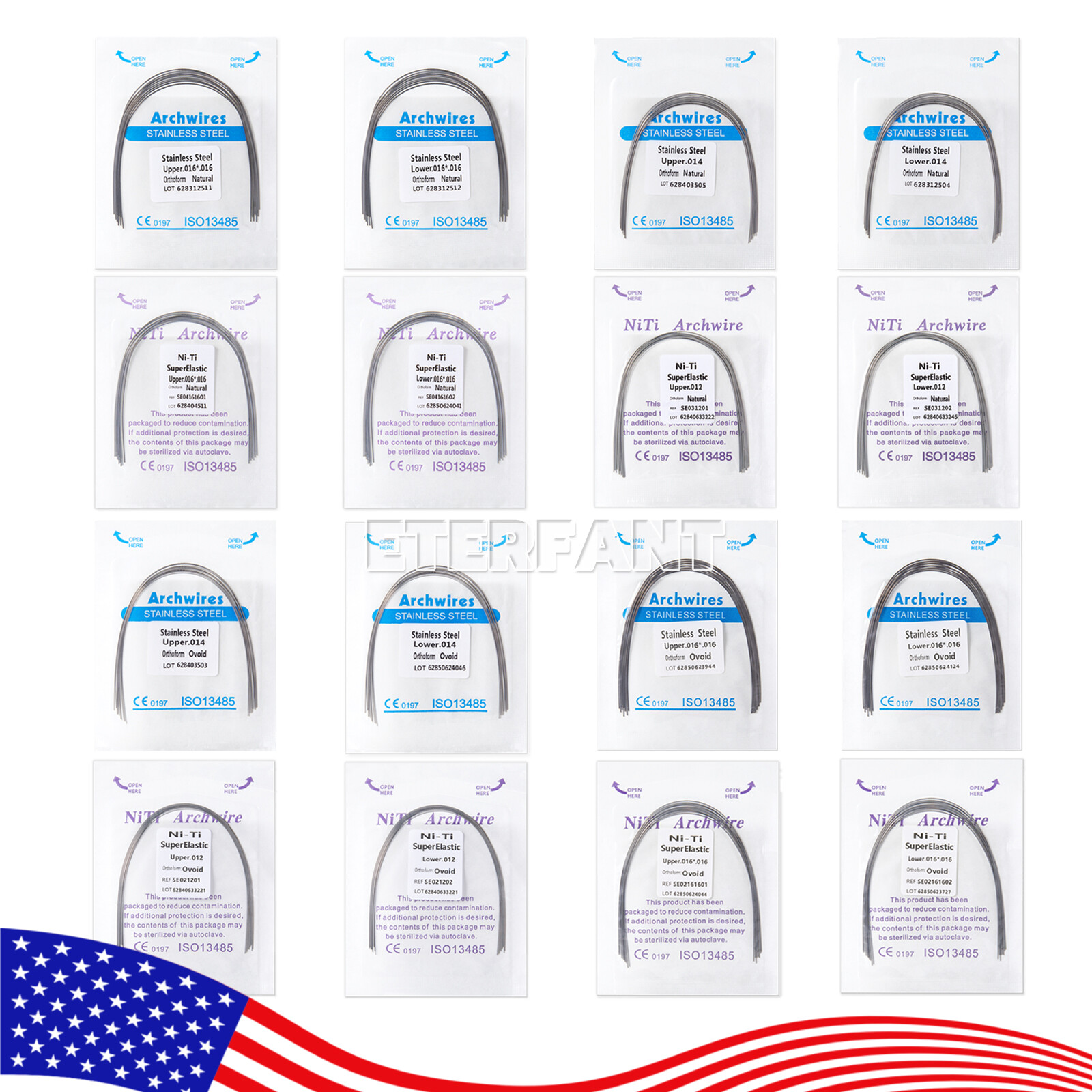 ETERFANT Dental Ortho Arch Wires Stainless Steel/Super Elastic NITI US
