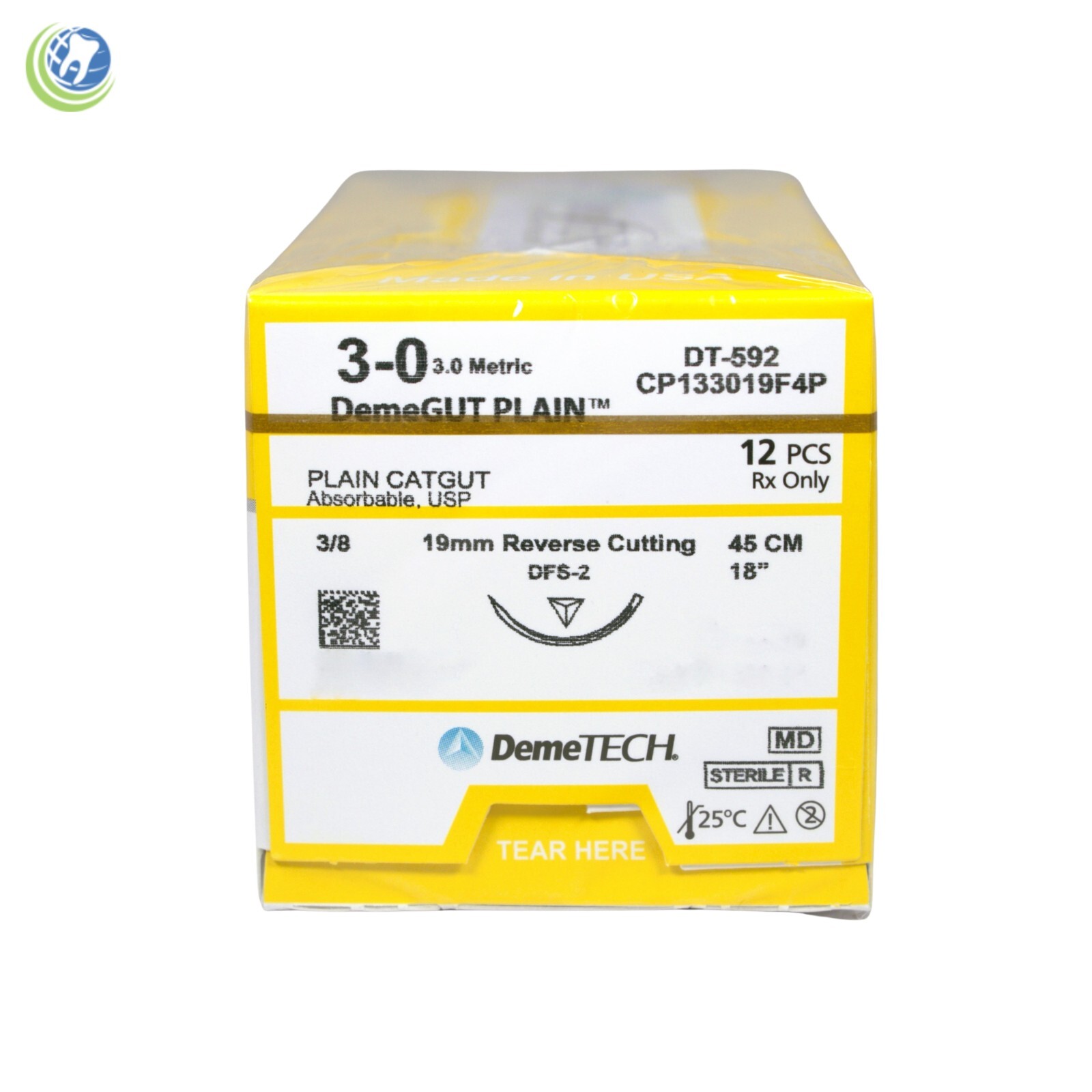 Dental Surgical Suture 3-0 Metric plain Catgut Absorbable USP 12/pack DemeTech