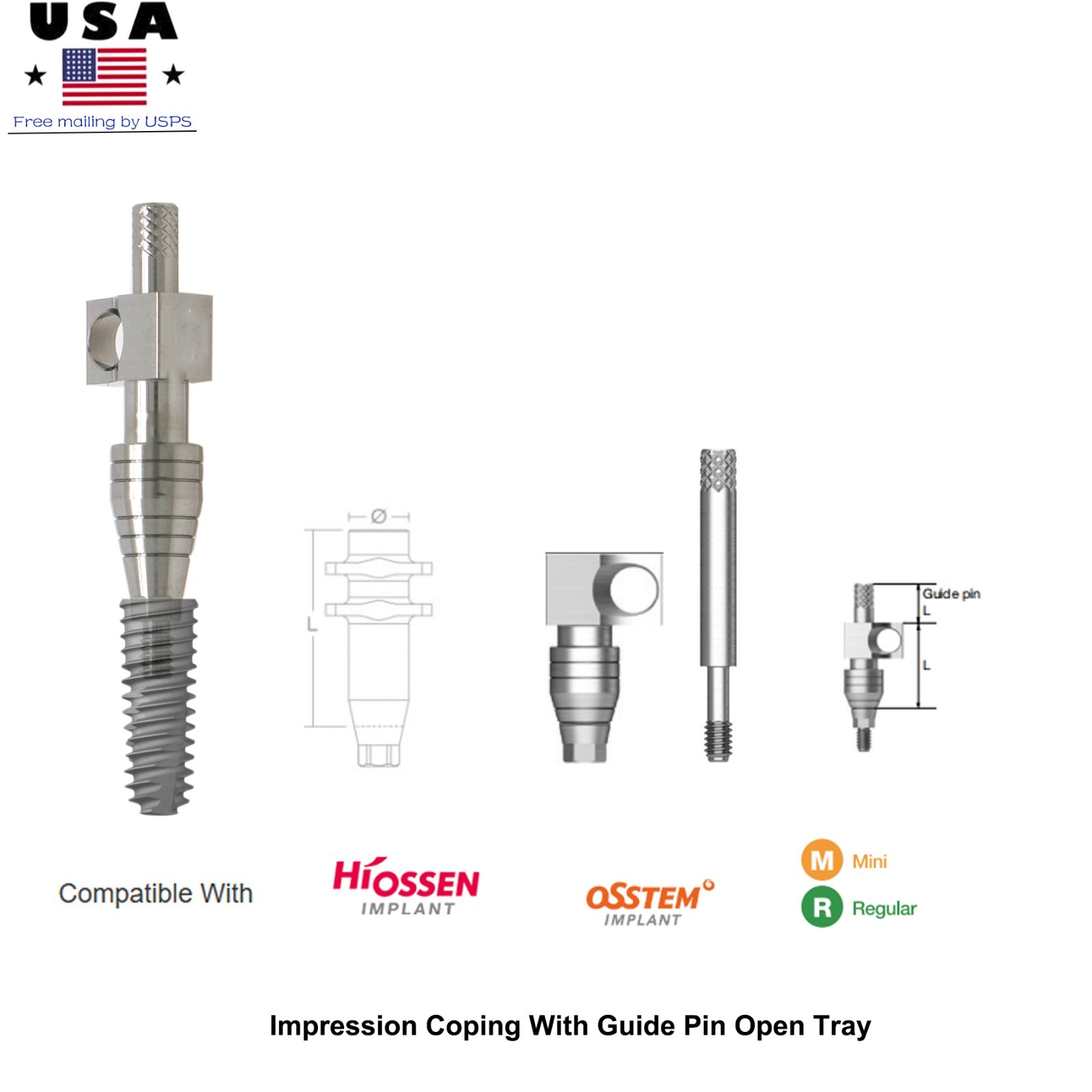 US Dental Impression open tray coping transfer Hiossen ET/Oss TS Hex Regular fit