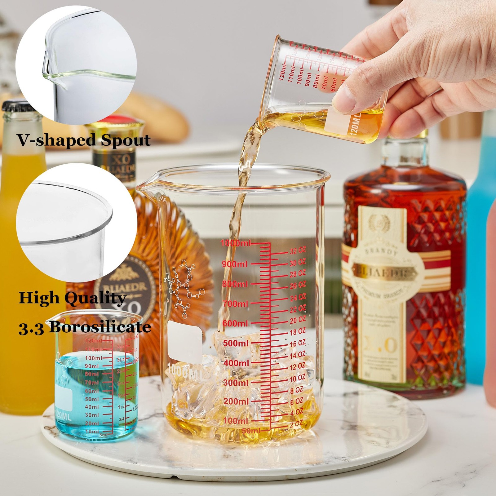 High Borosilicate Glass Measuring Cup-V-Shaped 120ml (4oz) – Pack of 2, Clear