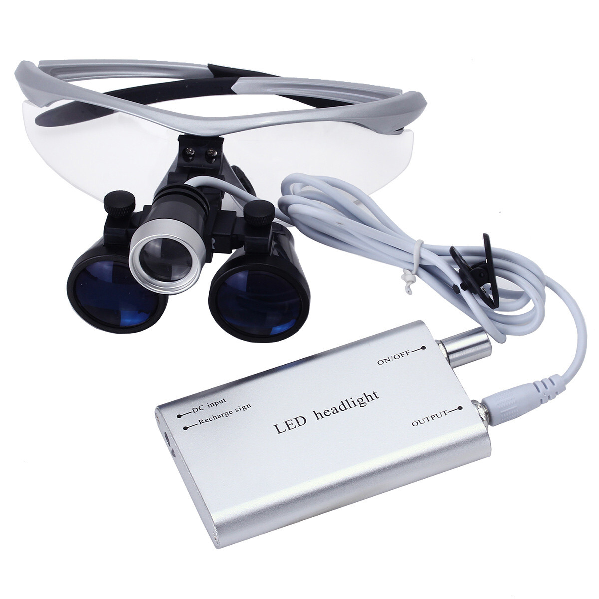 Dental Magnifier Medical Binocular Loupes 3.5X Black+ LED Head Light Lamp Silver