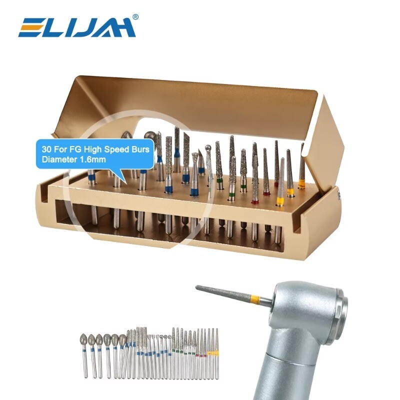 Dental Diamond Burs Drill+Disinfection Bur Block High Speed Handpiece–30Pcs/Set