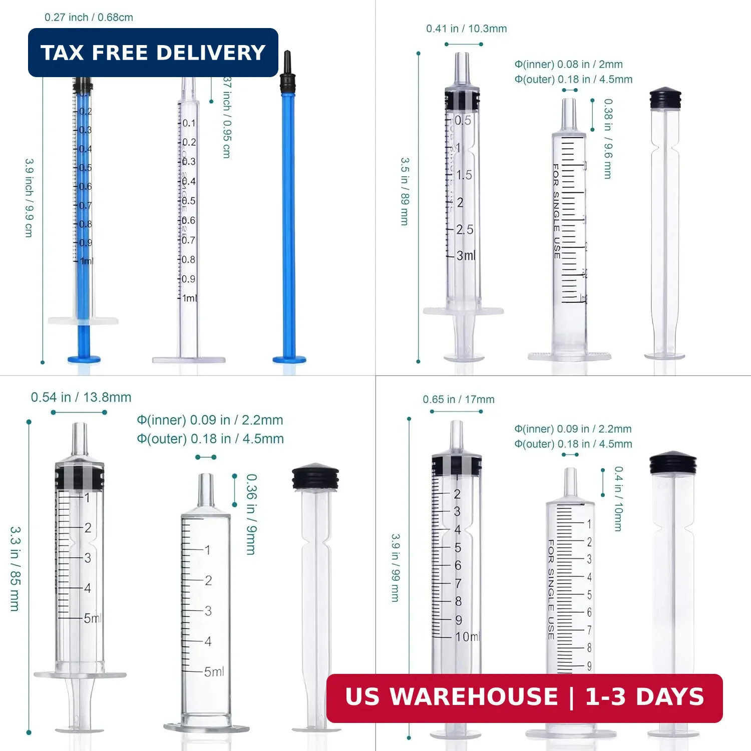 20Pack 1Ml / 3Ml / 5Ml / 10Ml Syringe without Needle – Small Plastic Syringes US