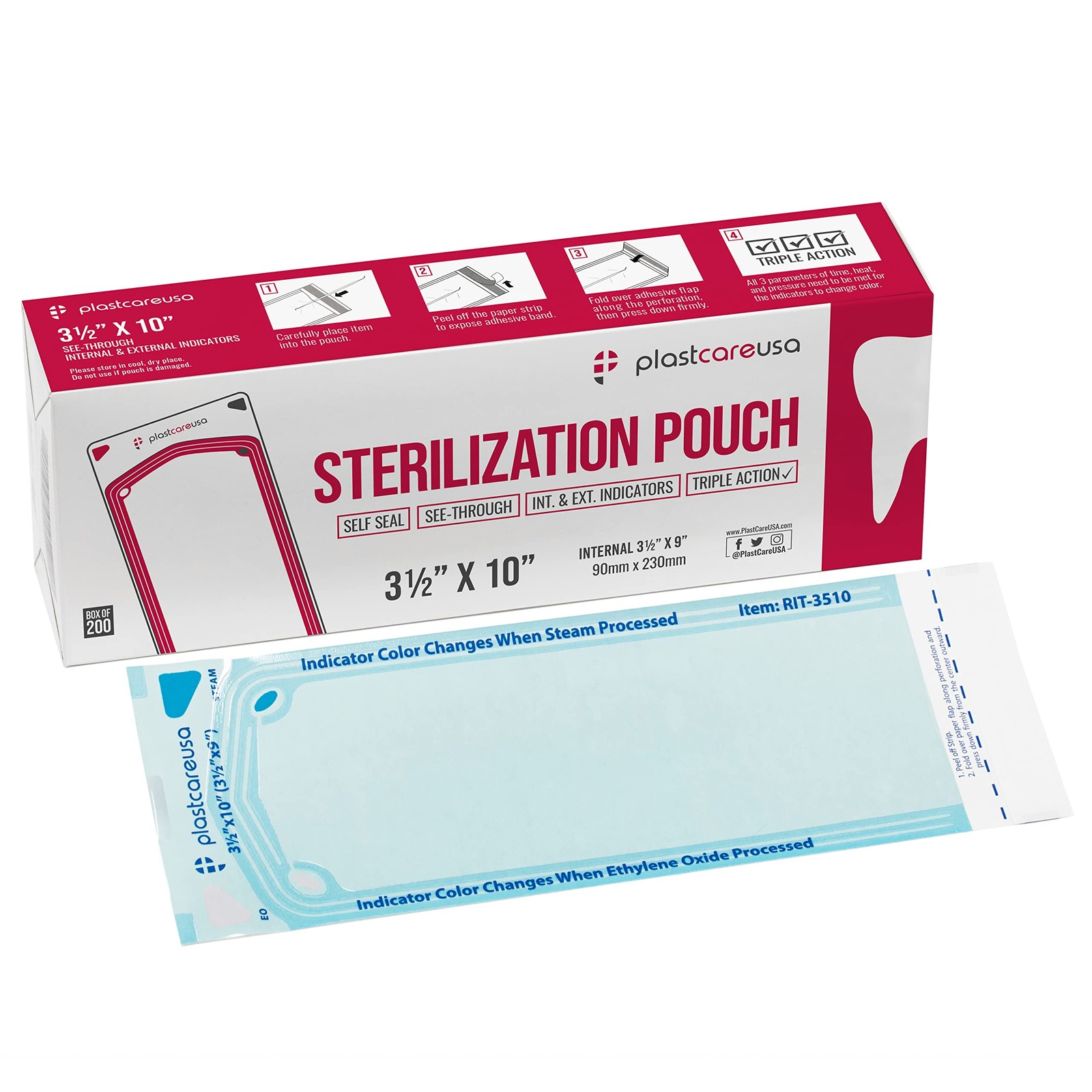 Self Sealing Sterilization Pouches 3.5″ x 10″ – Latex-Free, Color Changing In