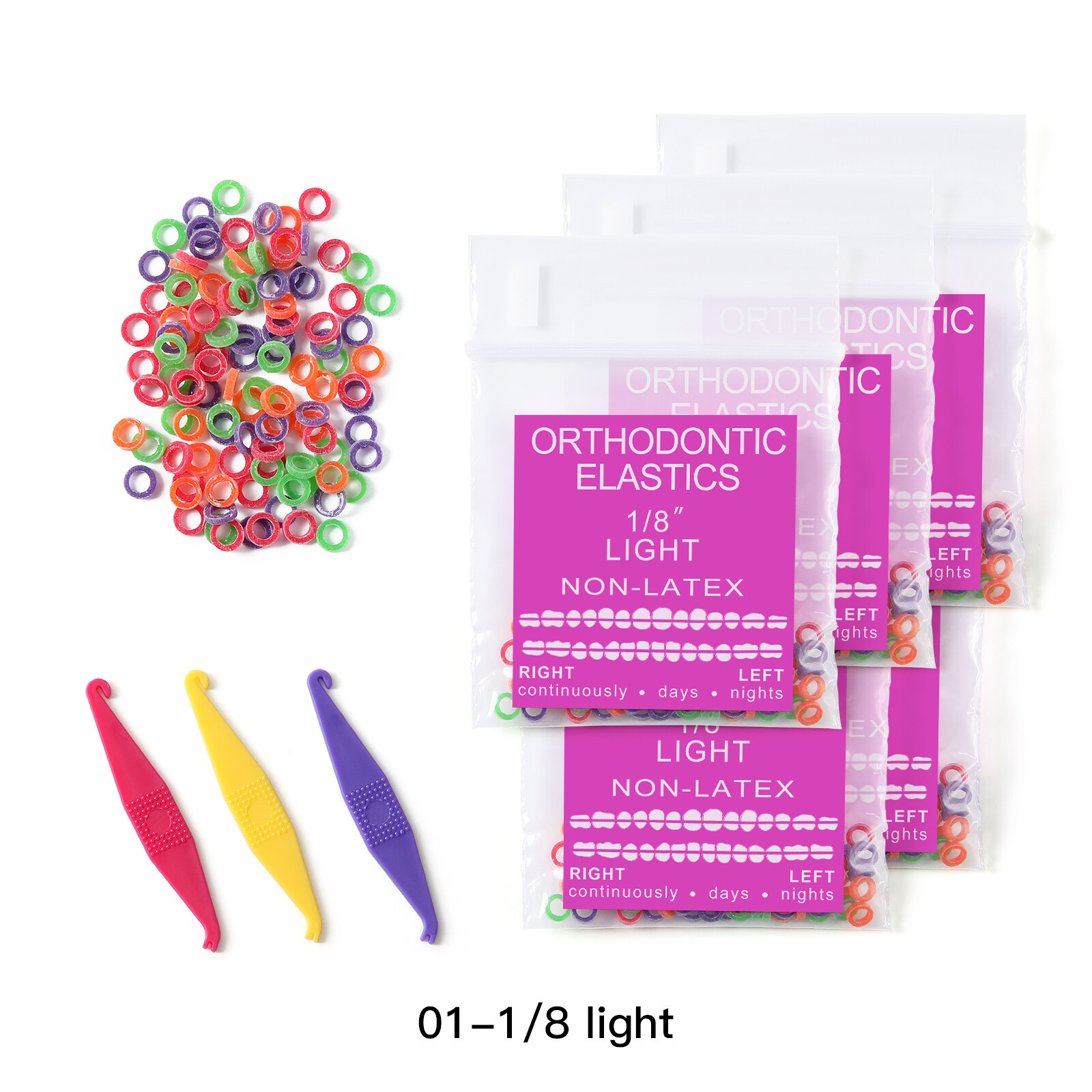 JMU Orthodontic Elastics 500pcs Latex Neon Intra oral Elastic Bands