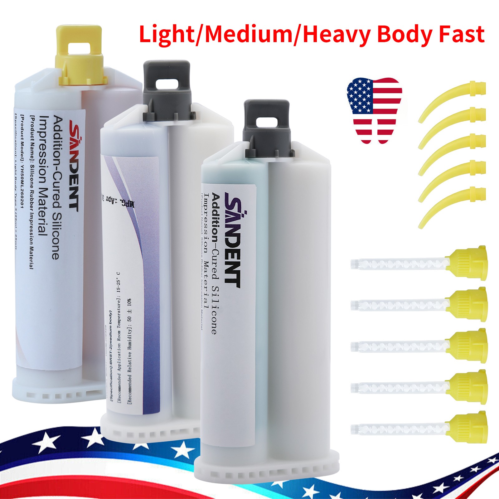 Dental Silicone Material Impression (Fast Set) VPS PVS 50ml cartridge w/ Tips