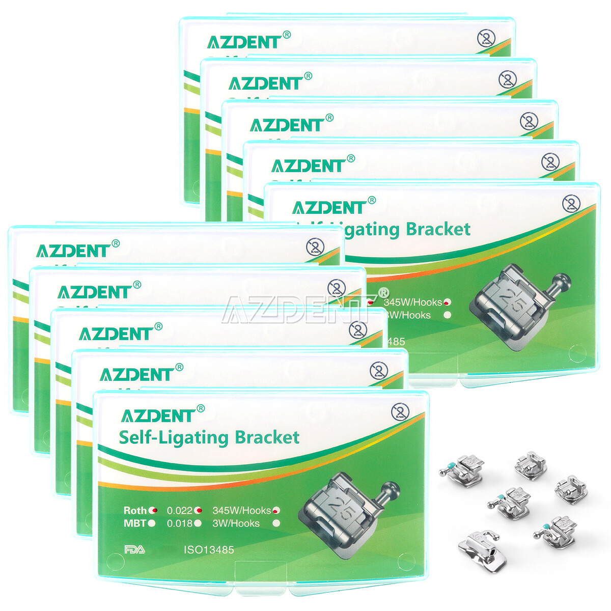 AZDENT Dental Self-Ligating Bracket Buccal Tube MBT Roth 0.022 Hooks 345/Tool