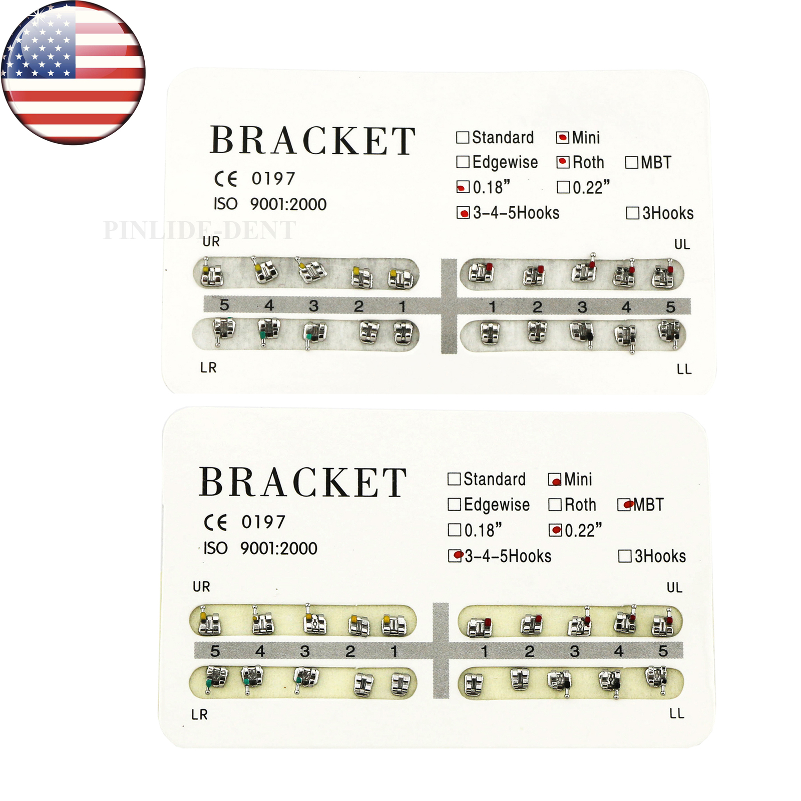 US Dental Orthodontic MIM Metal Brackets Mini Roth MBT 018 022 Slot 3 4 5 Hooks