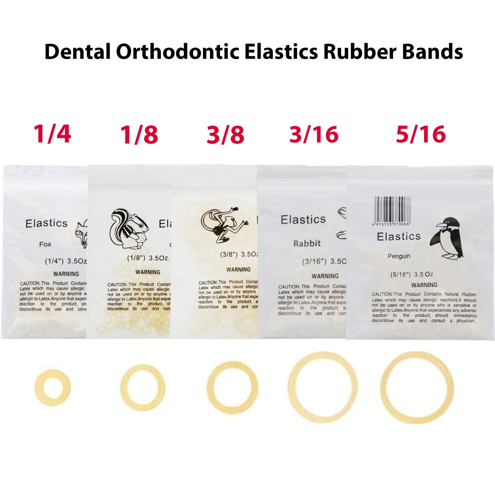 US Dental Ortho Elastics Latex Braces Orthodontic Rubber Bands 3.5,5.0,6.5 OZ