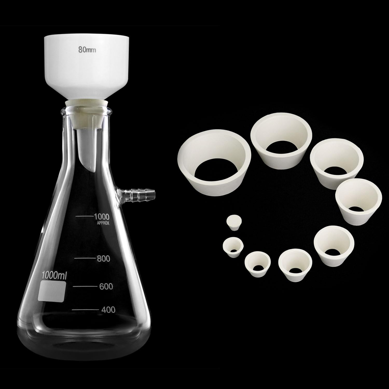 1000ML Buchner Funnel Kit Filter Flask Set, 1L Vacuum Flask 80Mm Funnel, Borosil