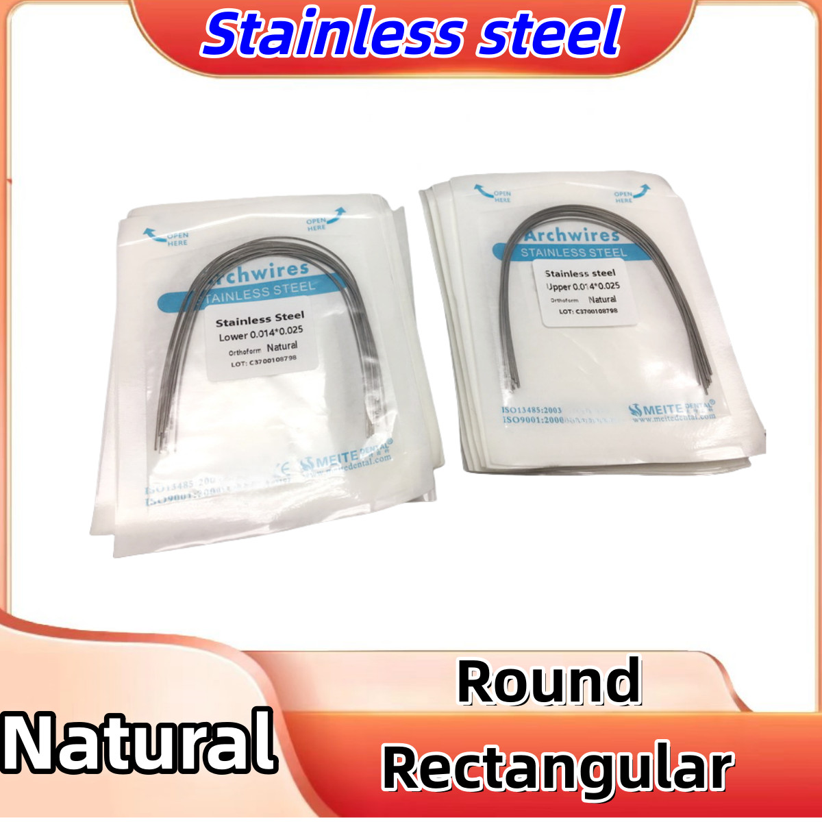 100Pc Dental Ortho S.S Arch Wire Round Rectangular Stainless Steel Wires Natural