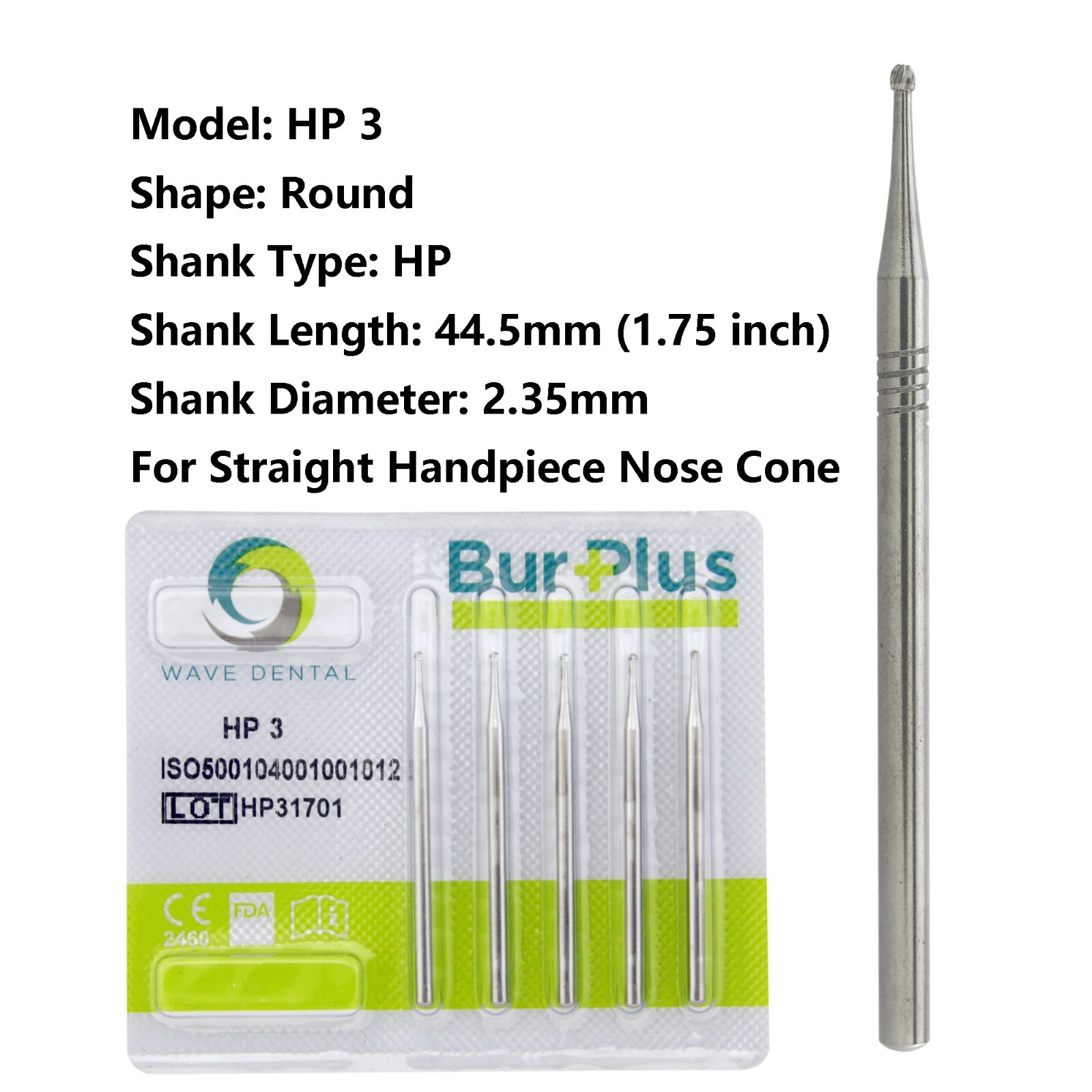 Wave Dental Round Surgical Burs Carbide for Straight Handpiece HP 1/4 2 3 4 5 6
