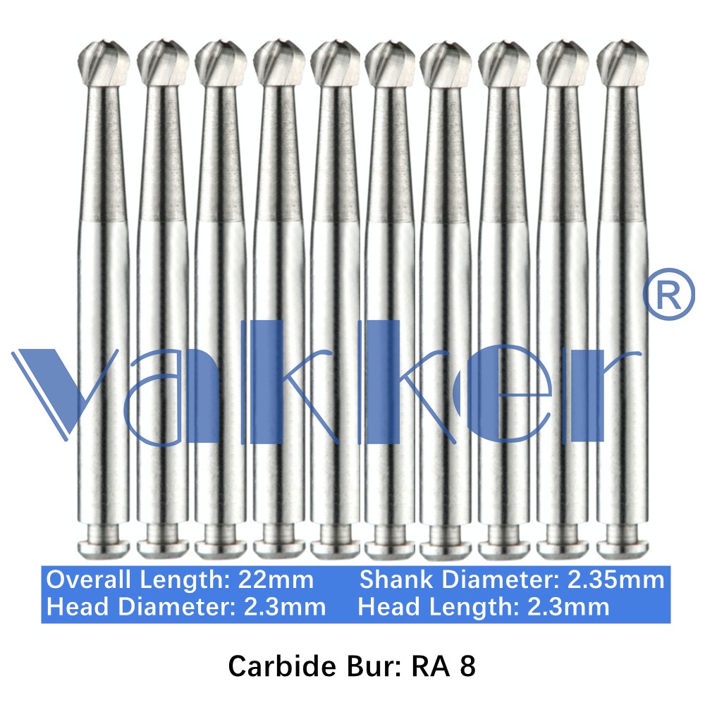 10-100pc Vakker Dental Round Latch Carbide Burs RA 8 Midwest LA for Slow Speed