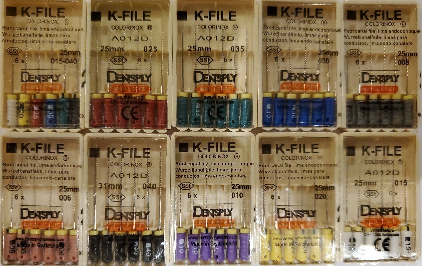 Dentsply Maillefer K-File Endodontic Dental Files 10 Packs any size 21 mm