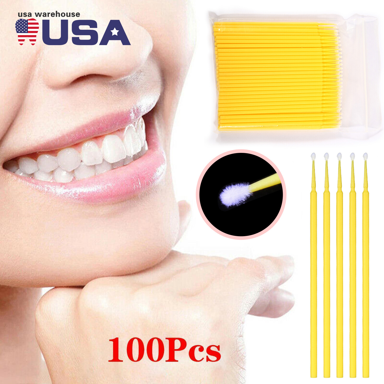 Dental Micro Applicator Brush Disposable Makeup Eyelash Brushes 2.0mm Yellow