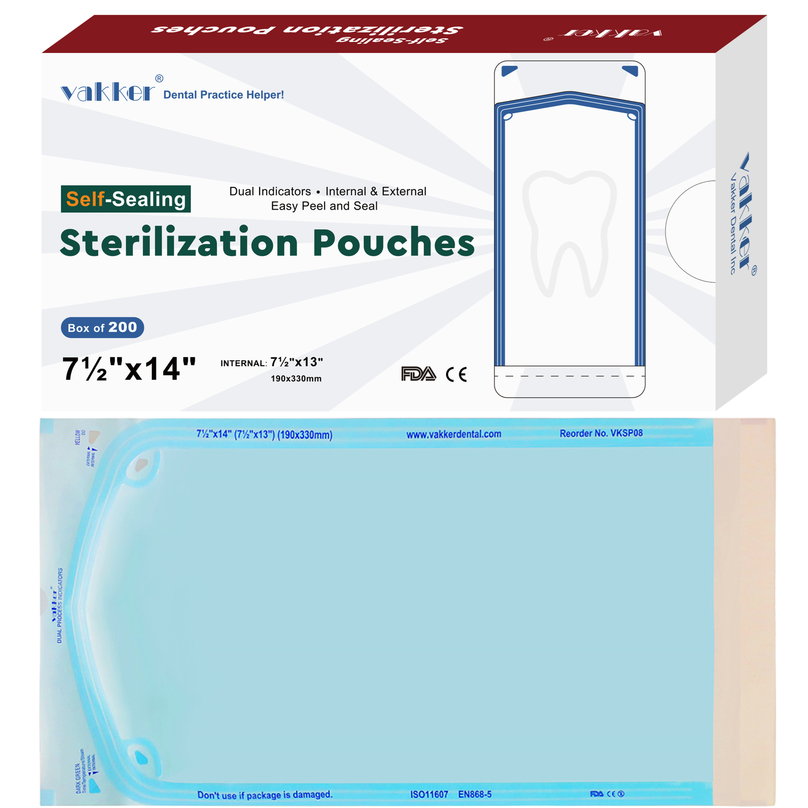 200PC 7.5″ x 14″ Self Sealing Sterilization Pouches Autoclave, Sterilizer Bag
