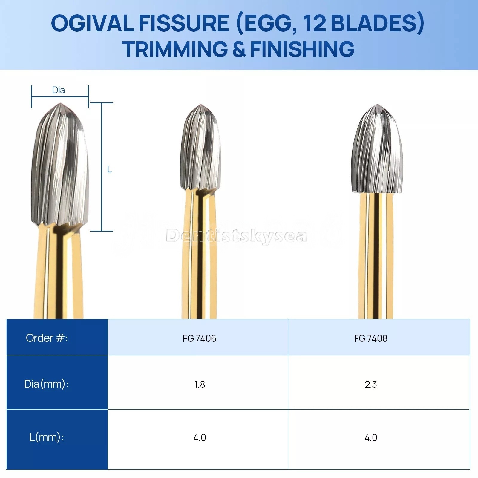 Dental Carbide Trimming &Finishing Burs FG7404 7406 7408 7901 7902 1957 1958