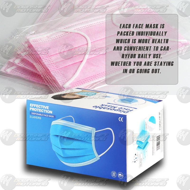 100PCS PINK Face Mask Non Medical Surgical Disposable 3Ply Mouth Cover IP New