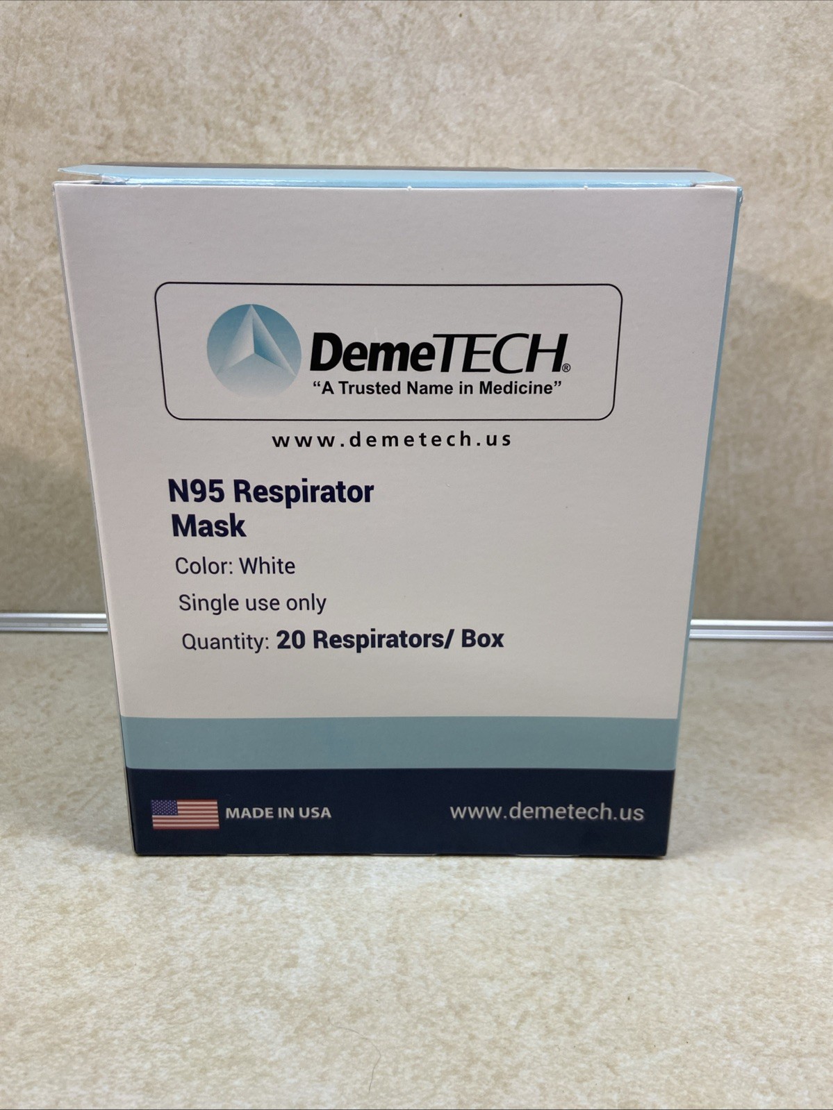 DEMETECH N95 Respirator Face Mask, NIOSH Approved, Made in the USA, Pack of 20