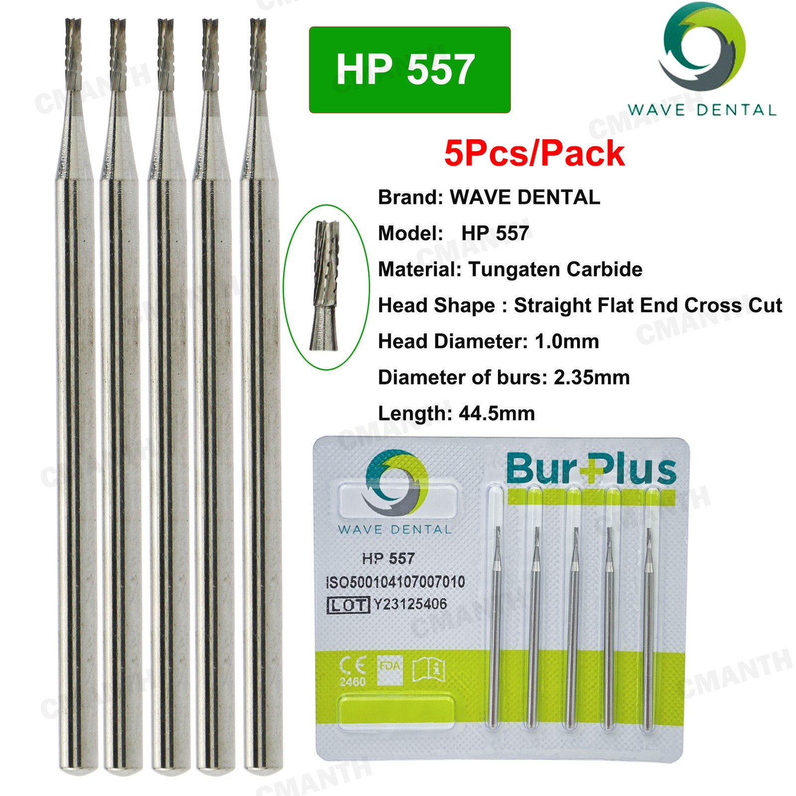 WAVE Dental Bur Tungsten Carbide Bur Tapered Fissere HP Round Head For Low Speed