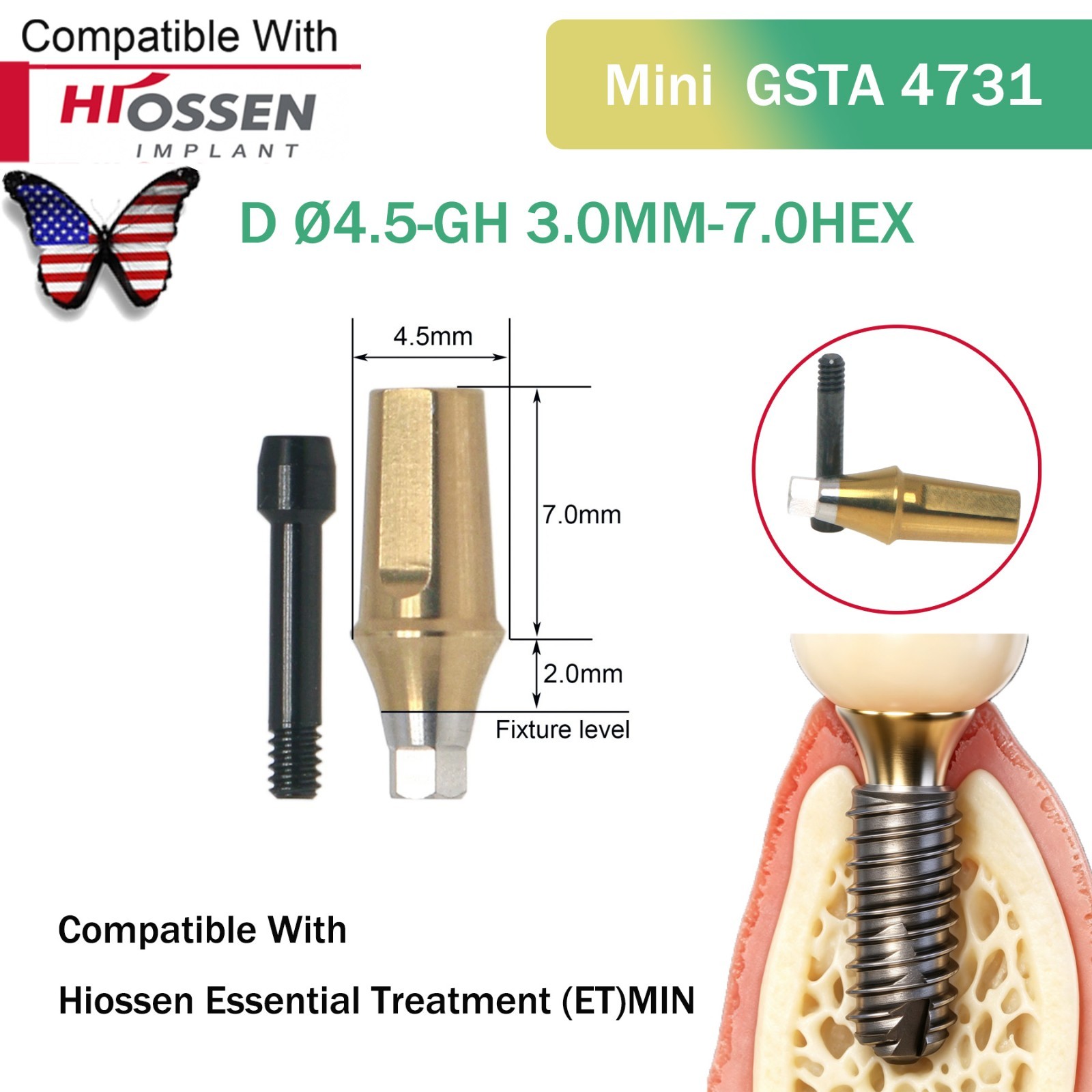 US Dental Straight Abutment Hiossen ET Osstem TS Ti Mini Regular Platform Hex