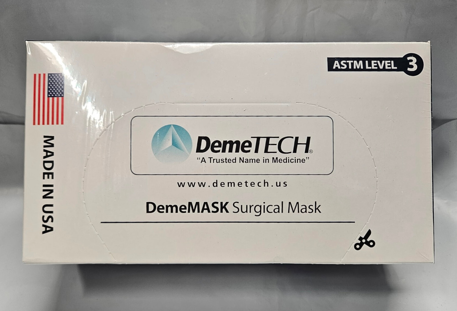DemeTech ASTM Level 3 Disposable Surgical Mask, 50 ct, Made in USA, NIB