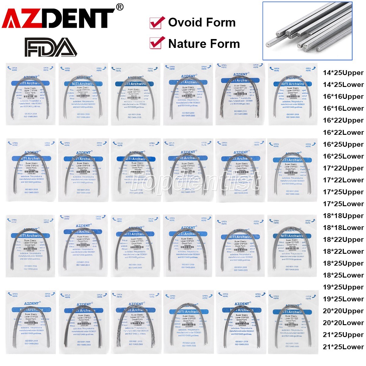 AZDENT Dental Orthodontic Super Elastic Niti Arch Wires Rectangular Ovoid/Nature