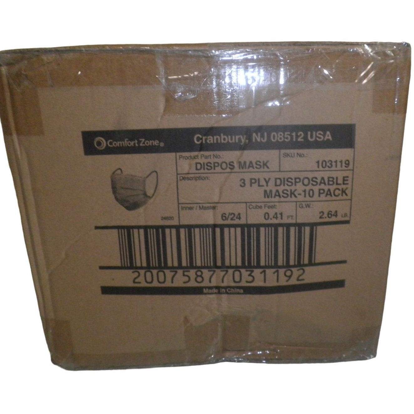 Comfort Zone 240-PK, Non-Medical Mask (24 x 10-PKS) 3-Layer, Disposable