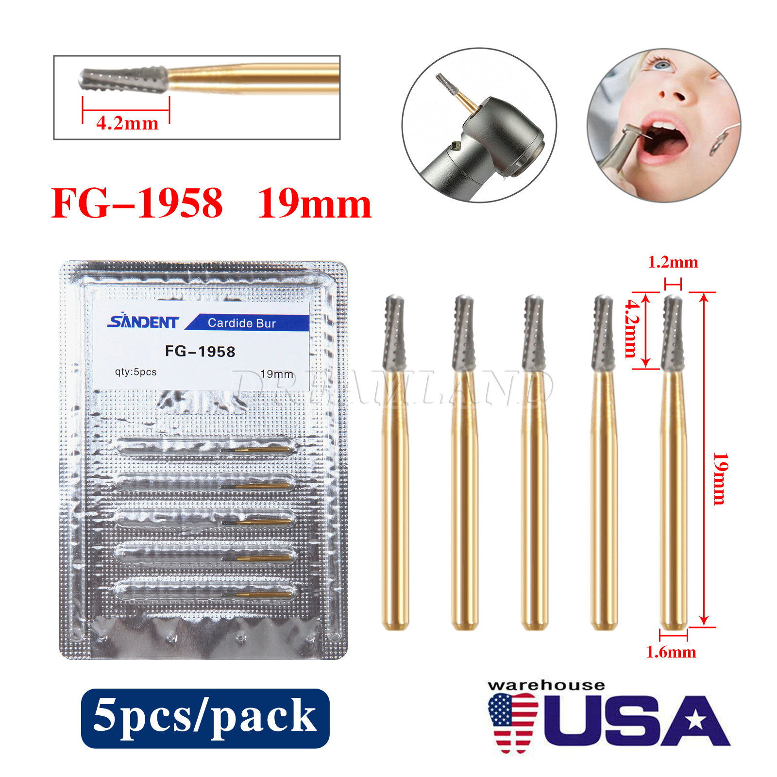 Dental Tungsten Carbide Burs Crown Cutter Transmetal FG 1958 Ø1.2mm