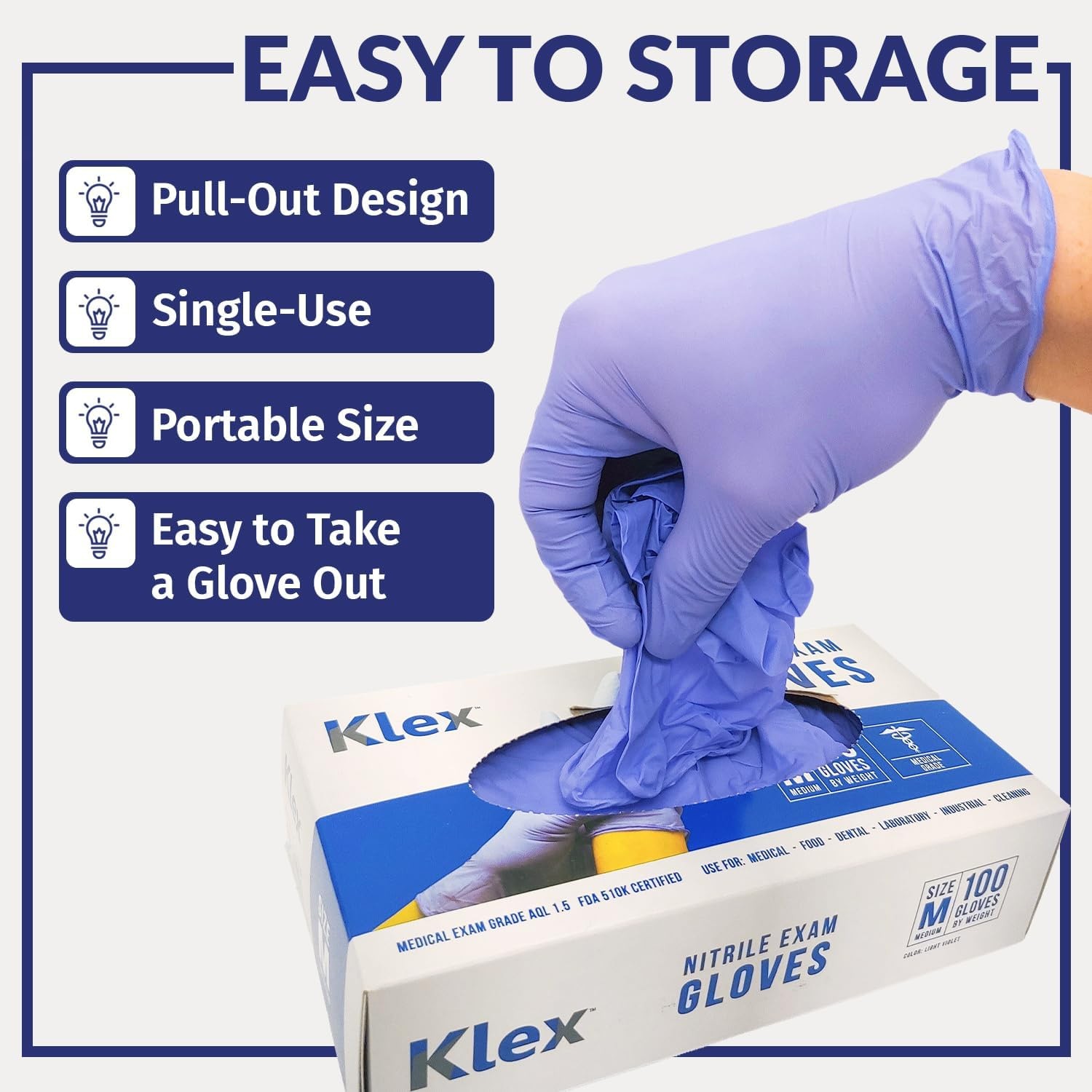 Klex Nitrile Exam Gloves – Medical Grade, Powder Free, Rubber Latex Free, Foo…