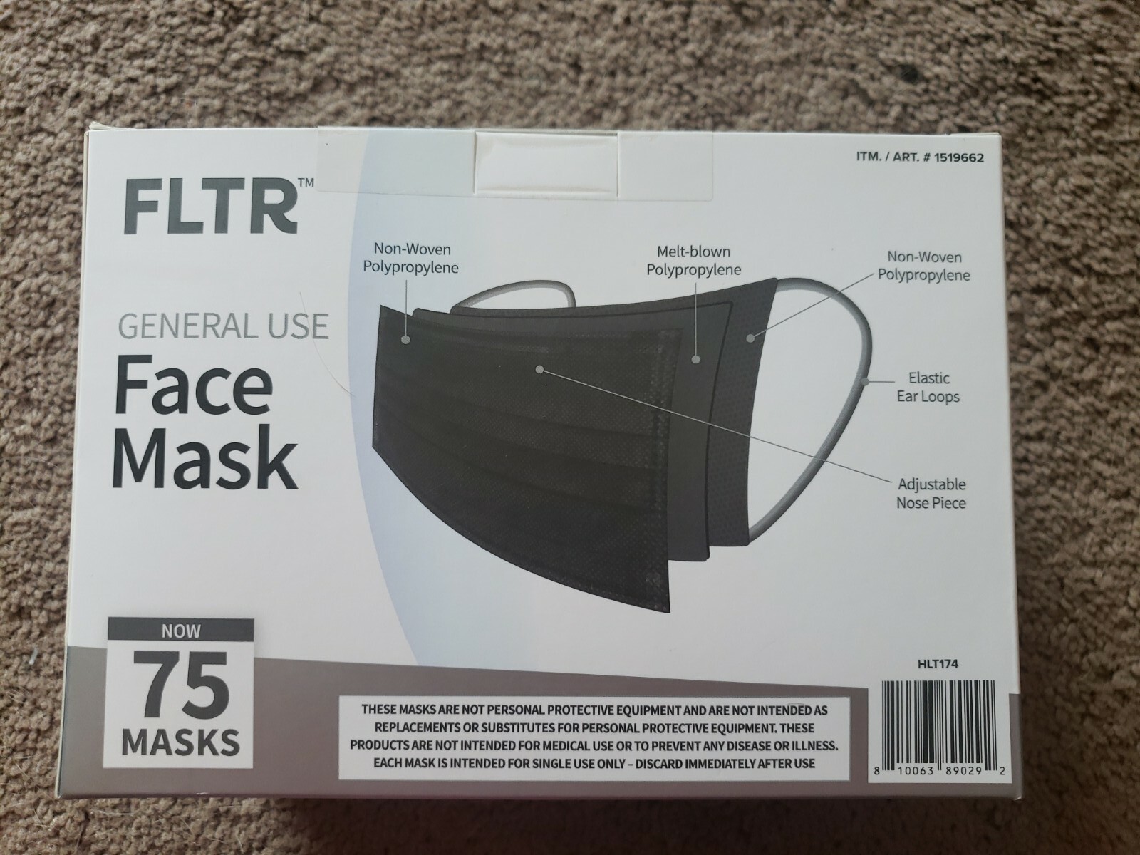 FLTR General Use Face Mask-Black- 75 Pack- 25A