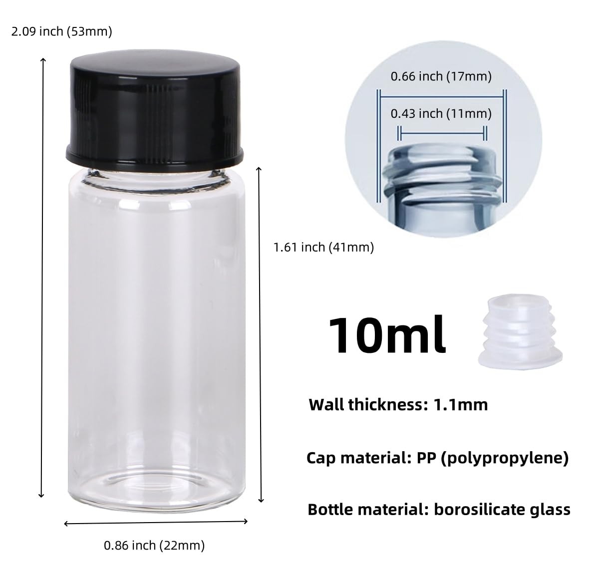 0.3Oz/10ml Clear Glass Vials with Screw Cap, Glass Sample Vial with PE Stopper