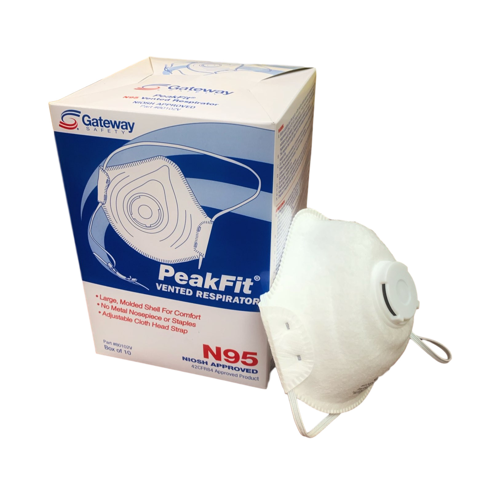 Peakfit N95 NIOSH Approved Particulate Respirator Mask, 80102V (10 Masks/Box)
