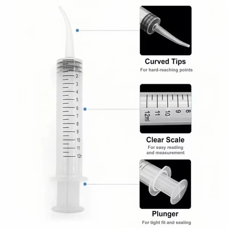 5pcs Dental Syringe 12ml Disposable Oral Irrigation Curved Tip Elbow Lab