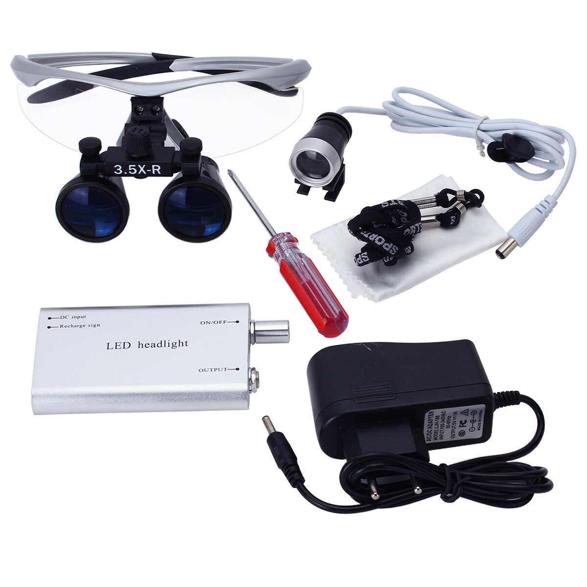 3.5X Dental Surgical Magnifier Medical Binocular Loupes with LED Head Light