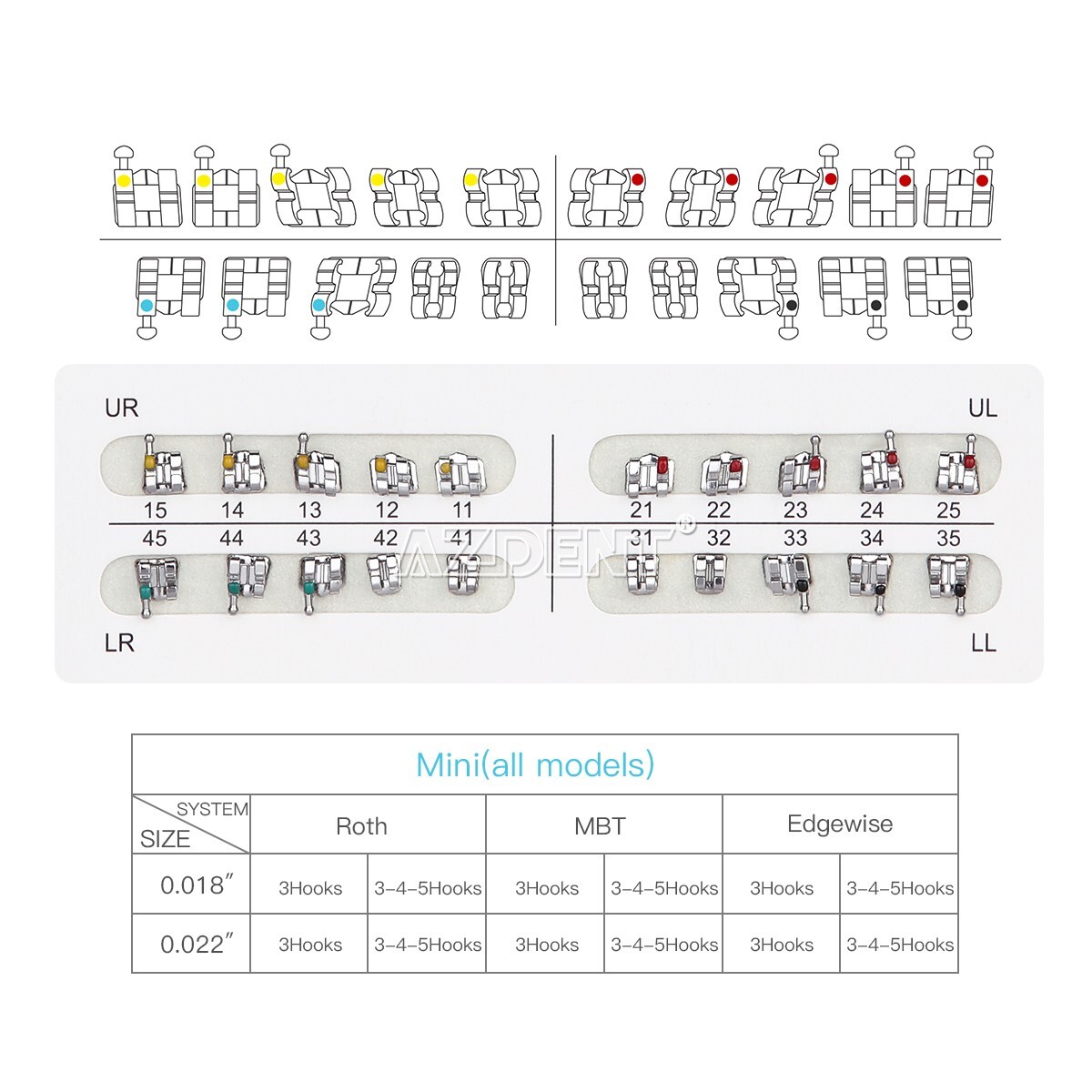 10Packs Dental Orthodontic Brackets Metal Brace Mini Roth 022 Hooks 345 AZDENT