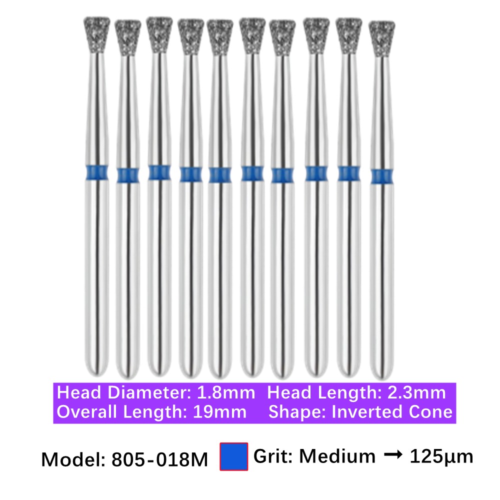 10pc Dental 805-018M Medium Grit FG Diamond Burs Friction Grip Inverted Cone Bur