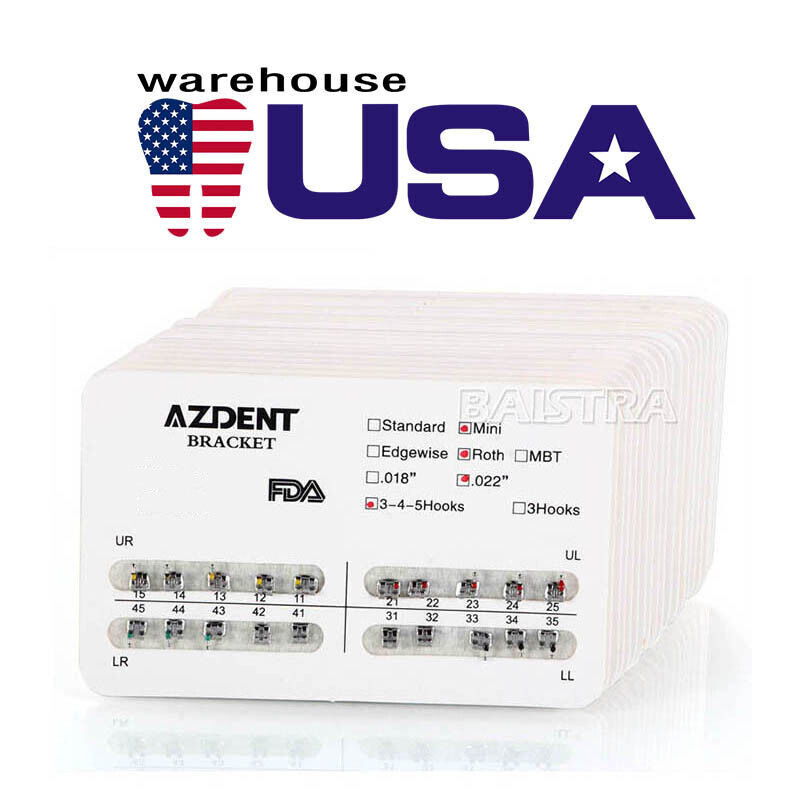 10 Packs AZDENT Dental Ortho Brackets Braces Metal Mini MBT/Roth.022 Hooks 345