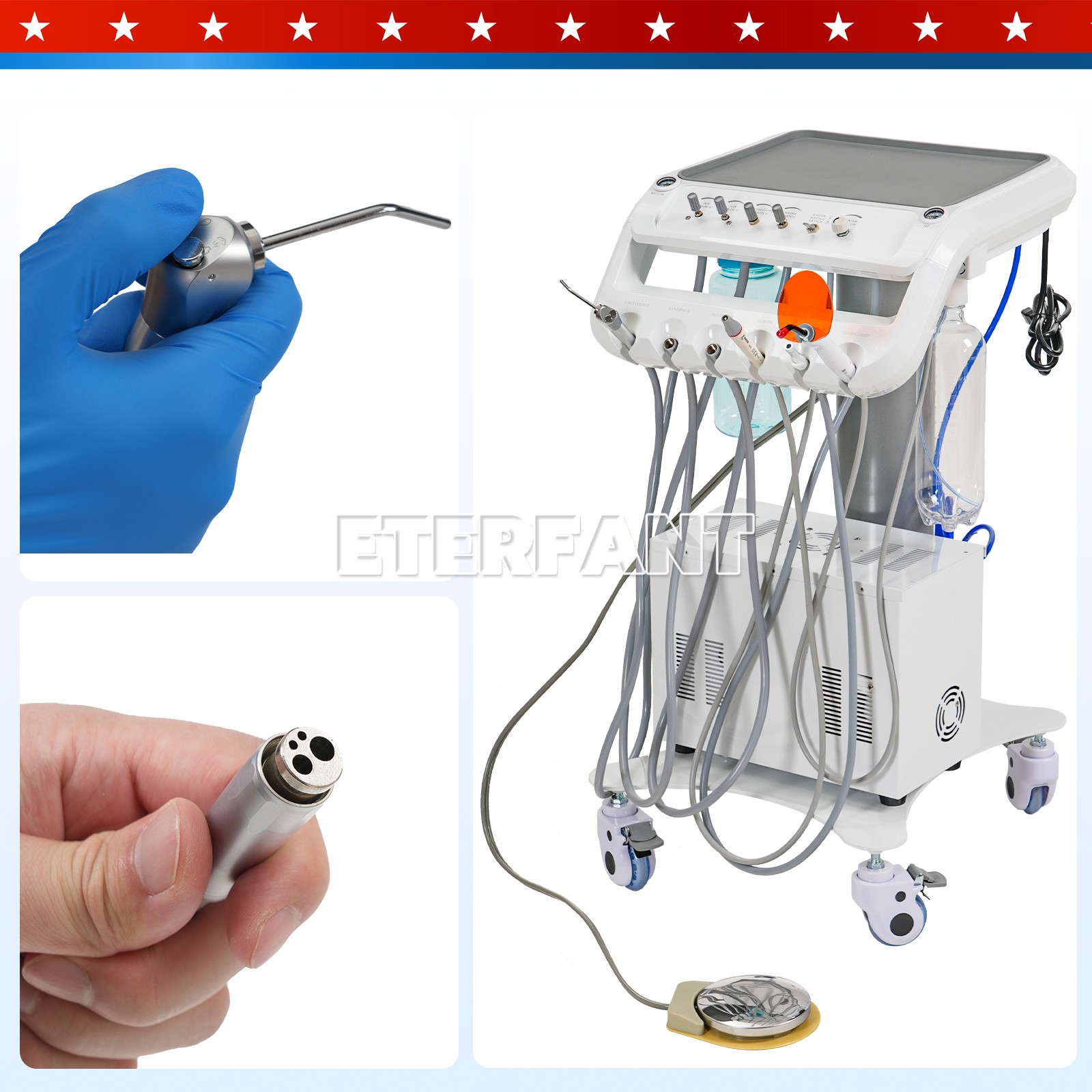 Dental Portable Mobile Delivery Unit 4 Holes with Air Compressor Suction System