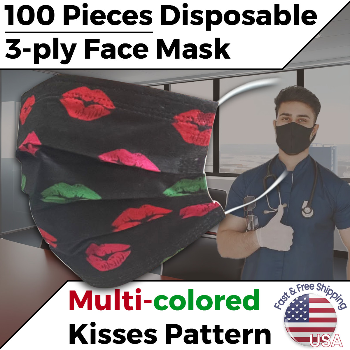 Multi-Colored Disposable Face Mask with Patterns Non-Medical Surgical Breathable