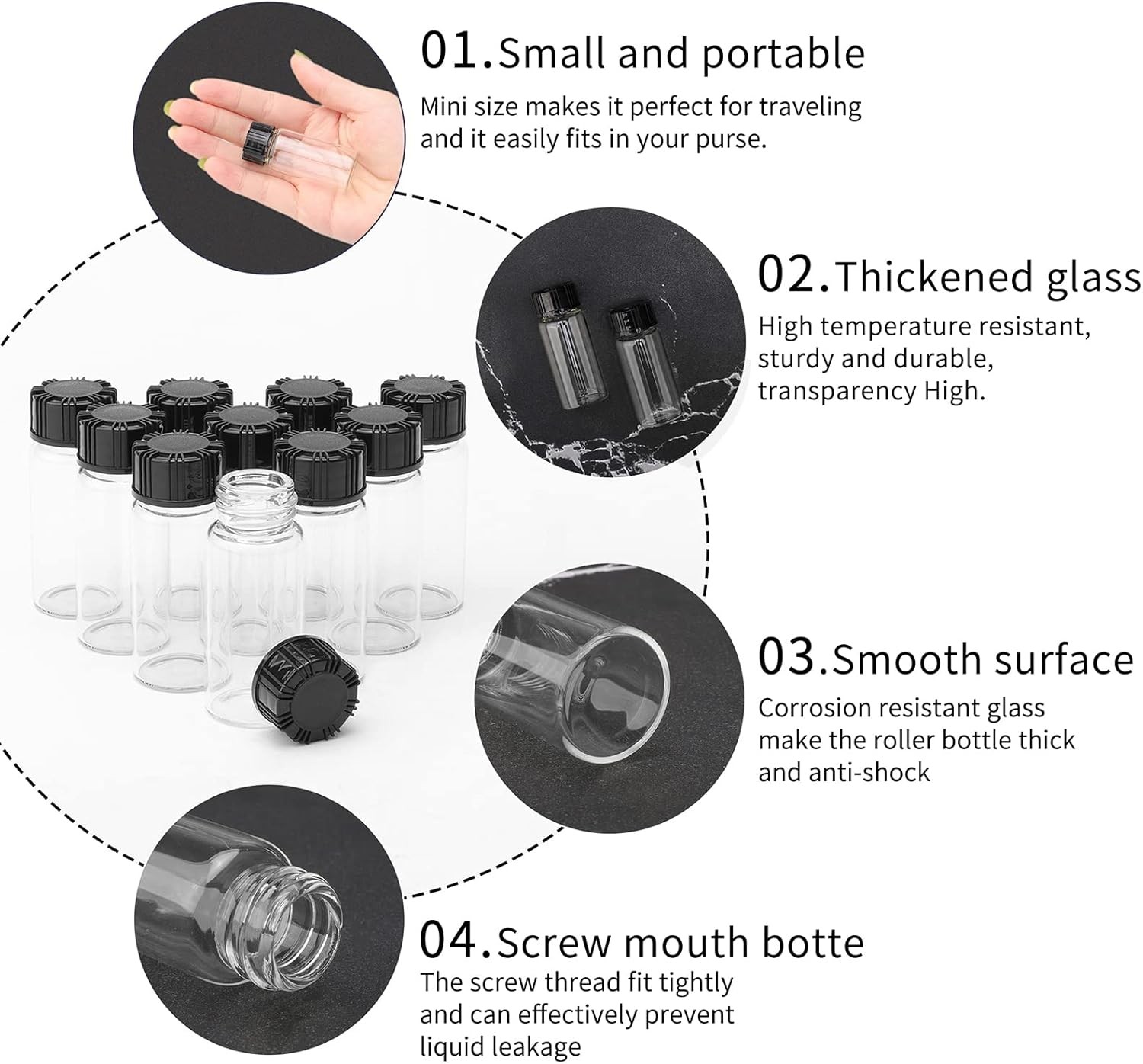 Clear Glass Vials with Screwcap Empty Bottles Liquid Sampling Sample…