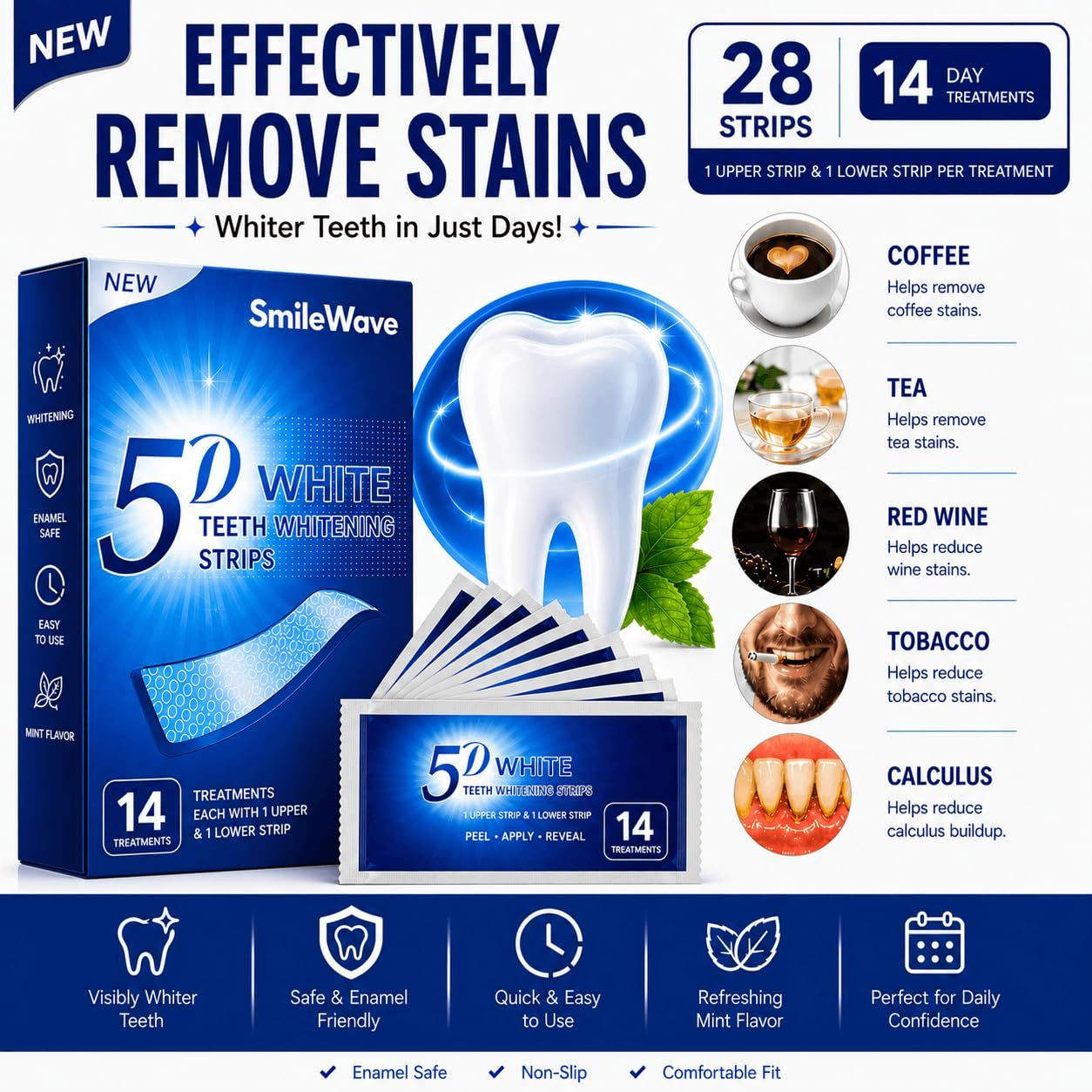 Teeth Whitening Strips – 28 (14 1 Count (Pack of 14), Transparent