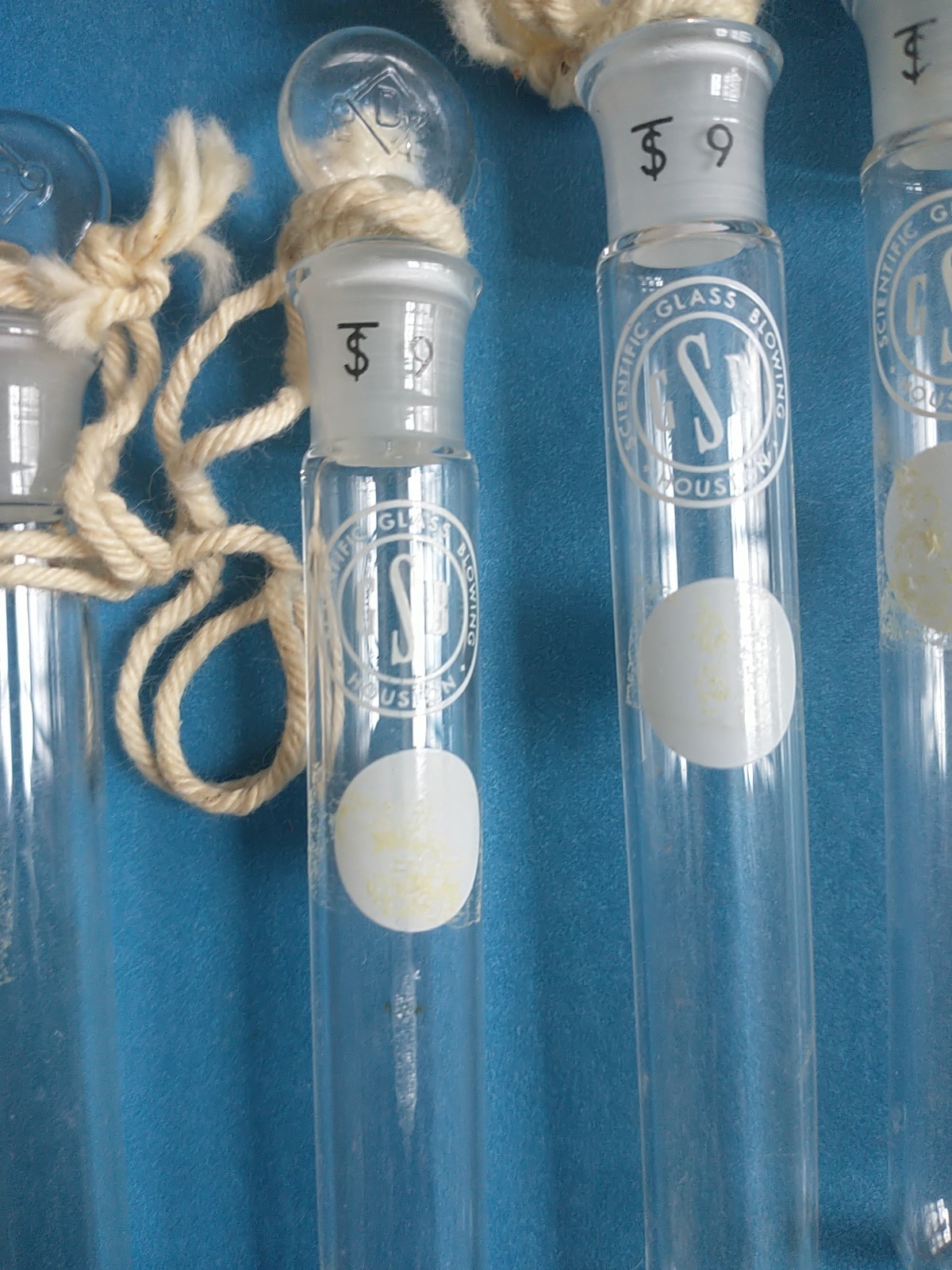6 Vtg Antique Small STOPPERED Test Tubes 13x100mm Scientific Glass Blowing Co OS