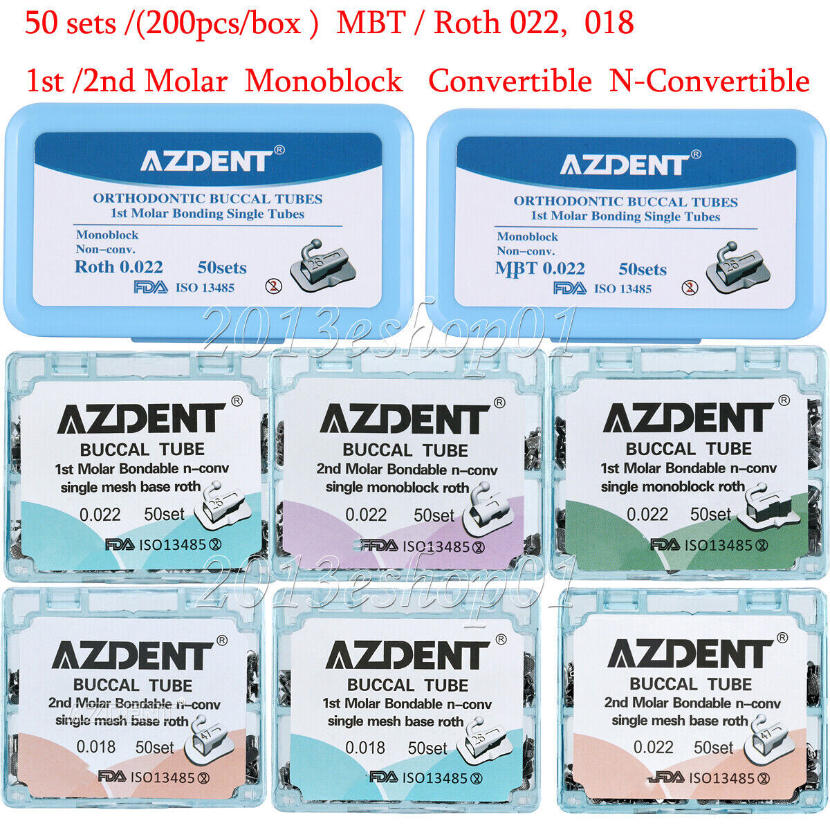 50Sets Dental Orthodontic Buccal Tubes 1st 2nd Molar Tube Roth MBT .022 Bondable