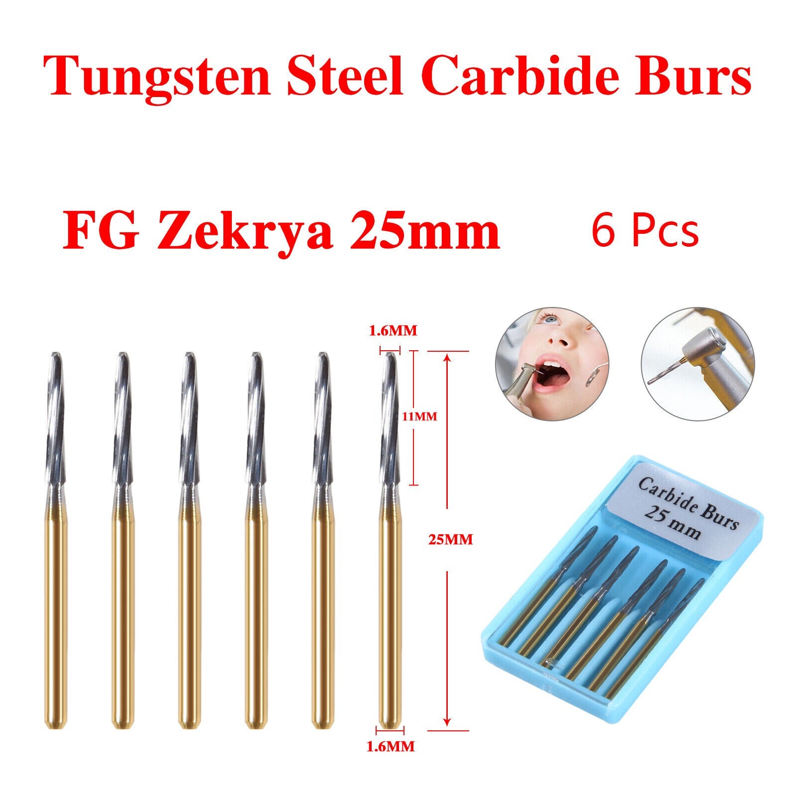 Dental Zekrya Carbide Tungsten Bone Cutters Finishing Burs FG 28mm/25mm USA