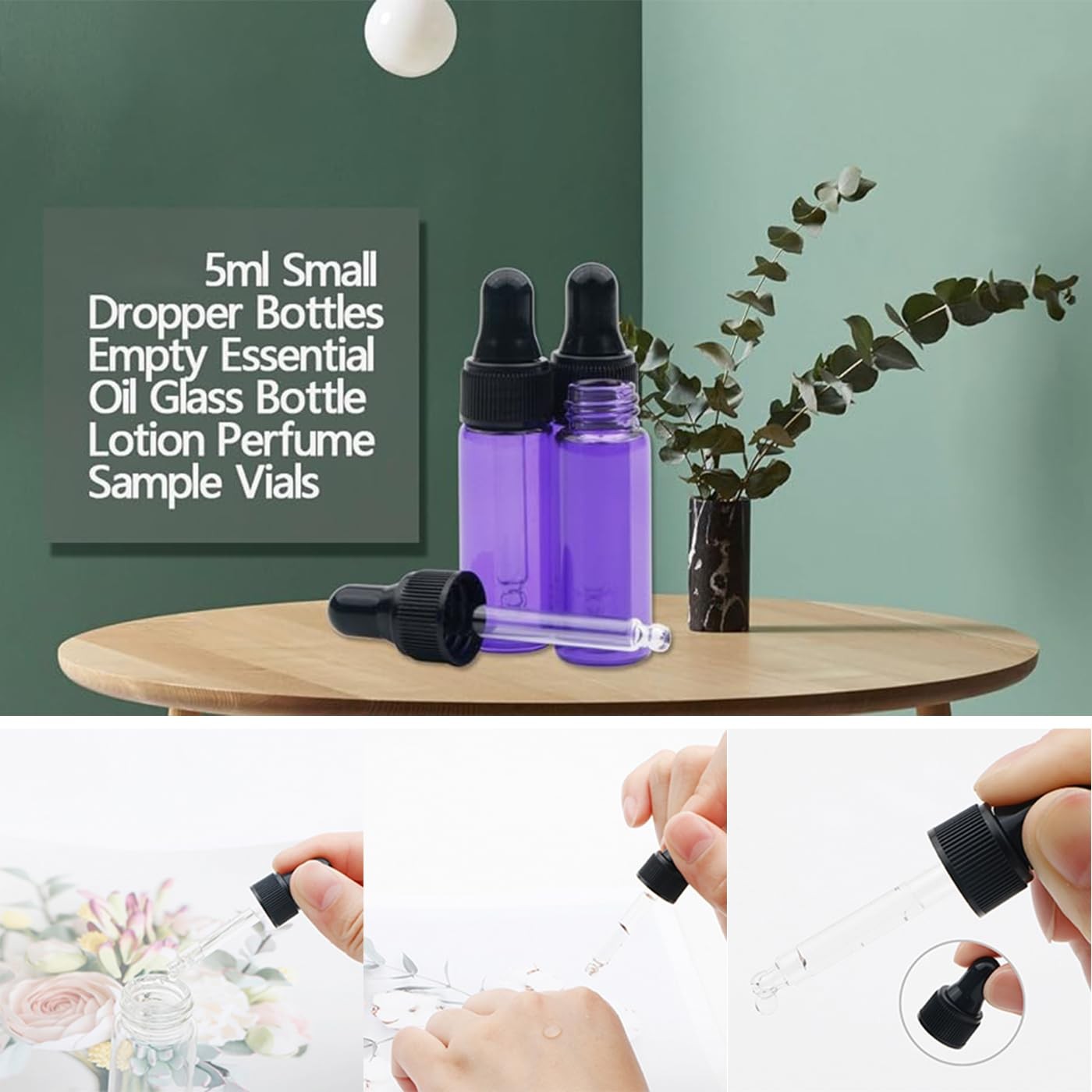 Kesell 5ml Small Dropper Bottles Empty Essential Oil Glass Bottle Purple