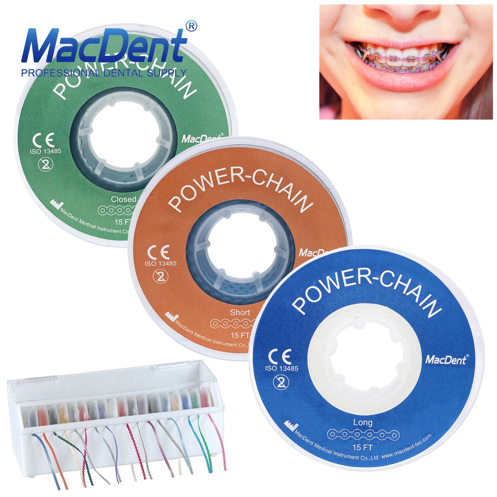 Dental Ortho Elastic Power Chain Rubber Bands Long/Short/Continuous 44 Colors