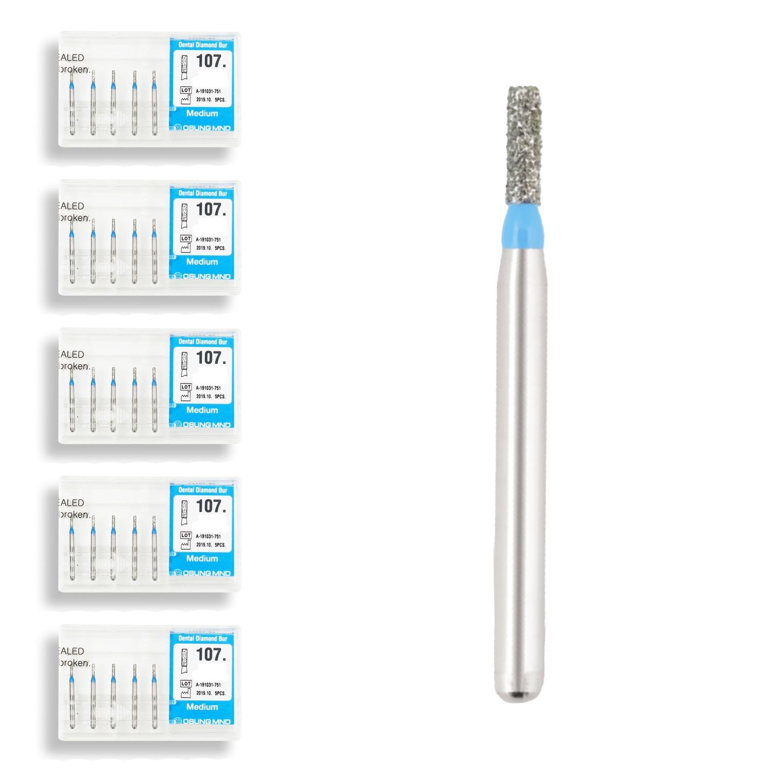 Cylindrical 1.2 mm Dia. Medium Grit Diamond Dental Bur 25 Pcs. 107.12M1
