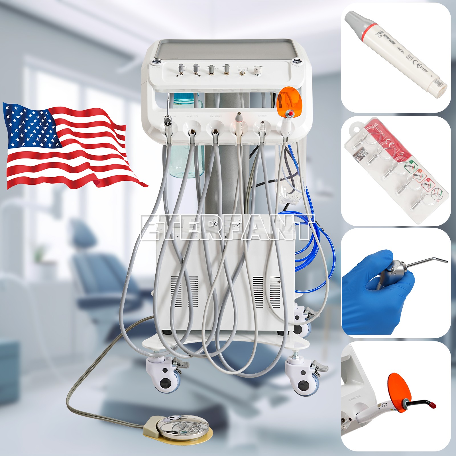 Dental Portable Mobile Delivery Unit 4 Holes with Air Compressor Suction System