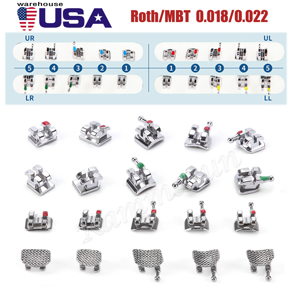 Dental Orthodontic Monoblock Brackets Braces Mini Roth/MBT 0.022/0.018 3/345 Hk
